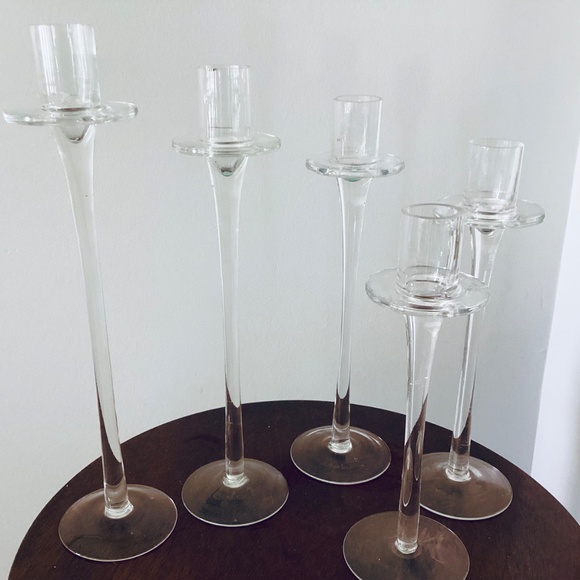 Set of 5 Graduated Glass Taper Candleholders by International Silver Company - Picture 4 of 4